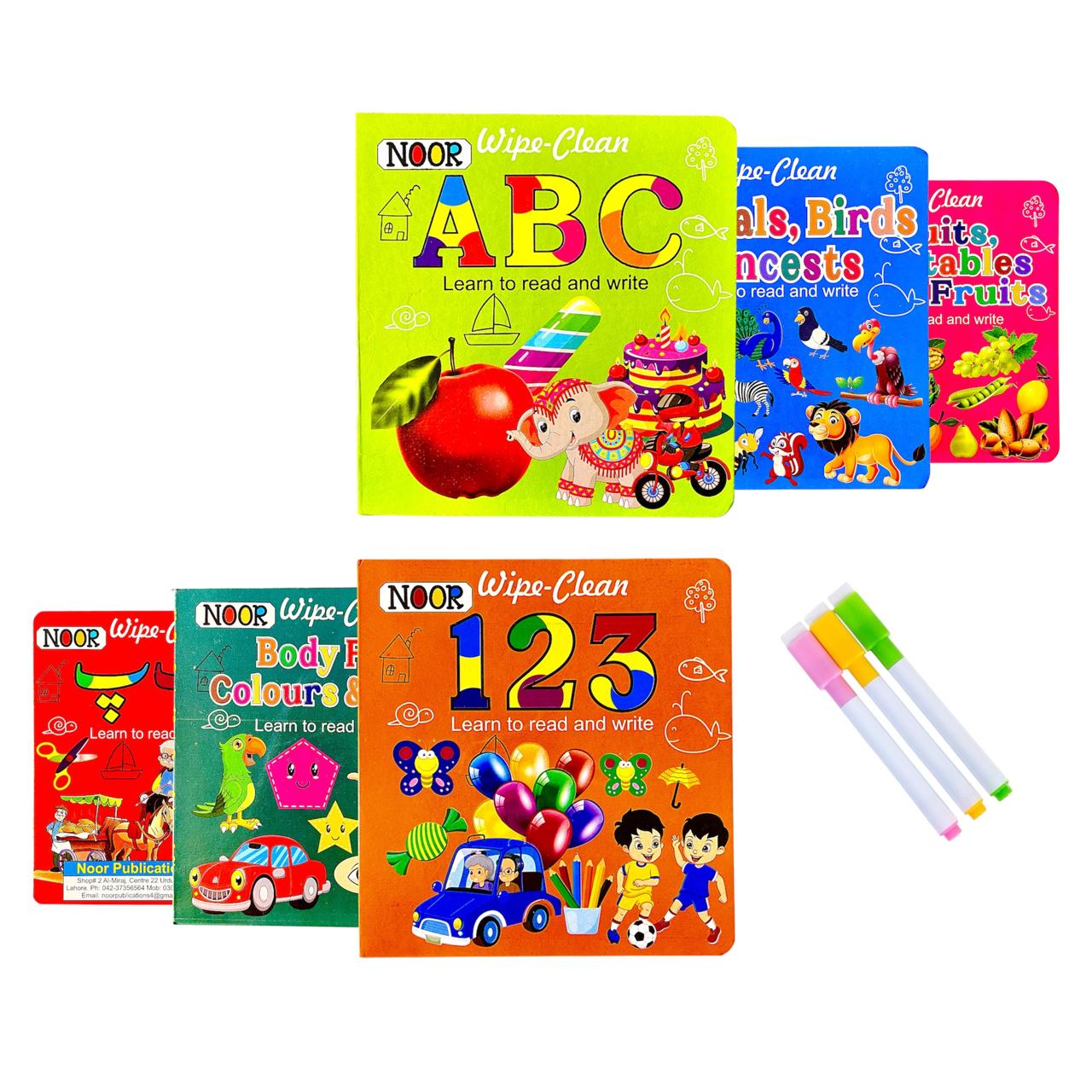 COMBO 1 Read, Write & Wipe – 6 Books + 4 exercise books + 1 pen + 5 refillsLearning Bundle for Kids