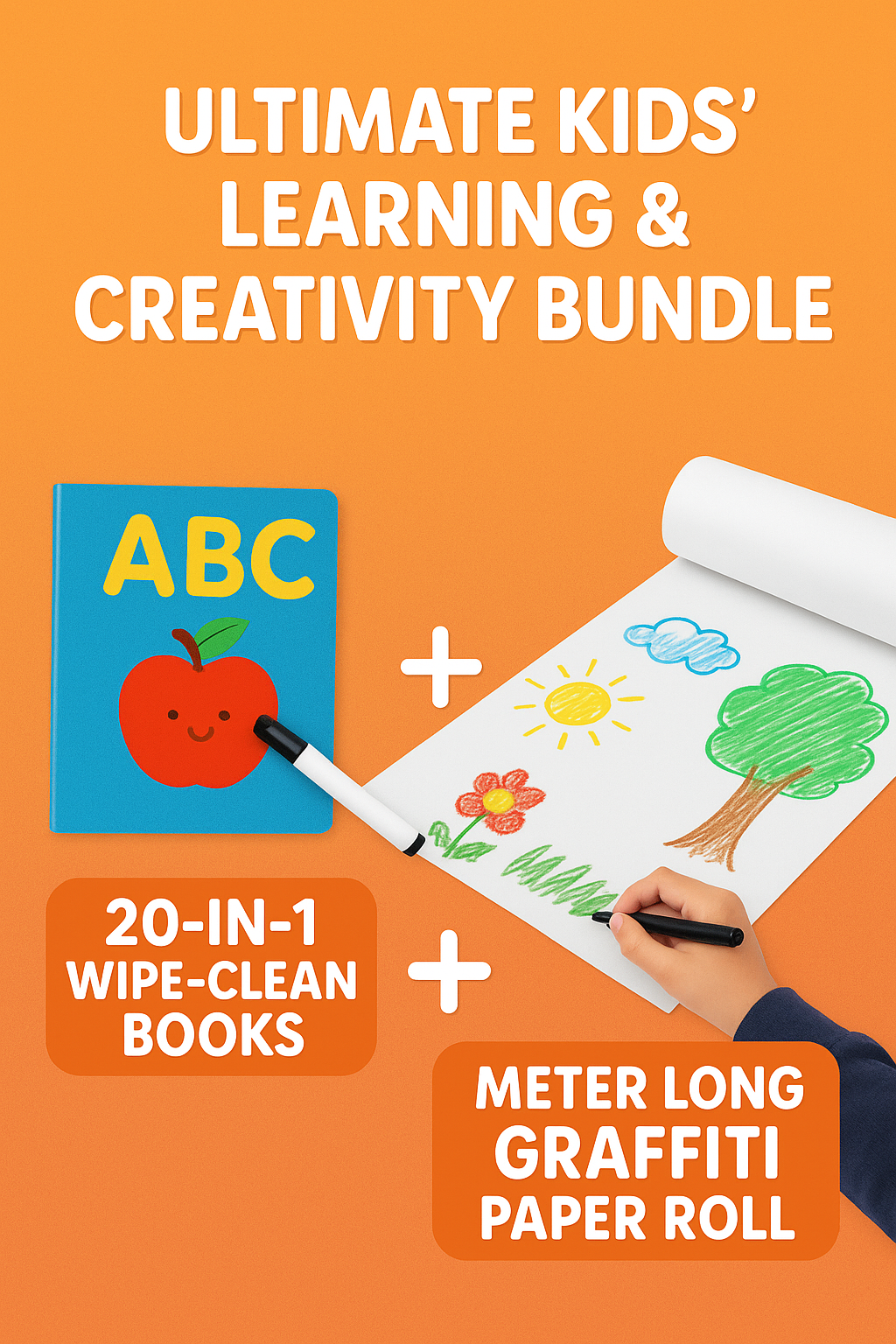 Bundle of 2 Gift ✨ 20-in-1 Reading & Writing Wipe +  3 Meter Extra-Long Graffiti Drawing Roll