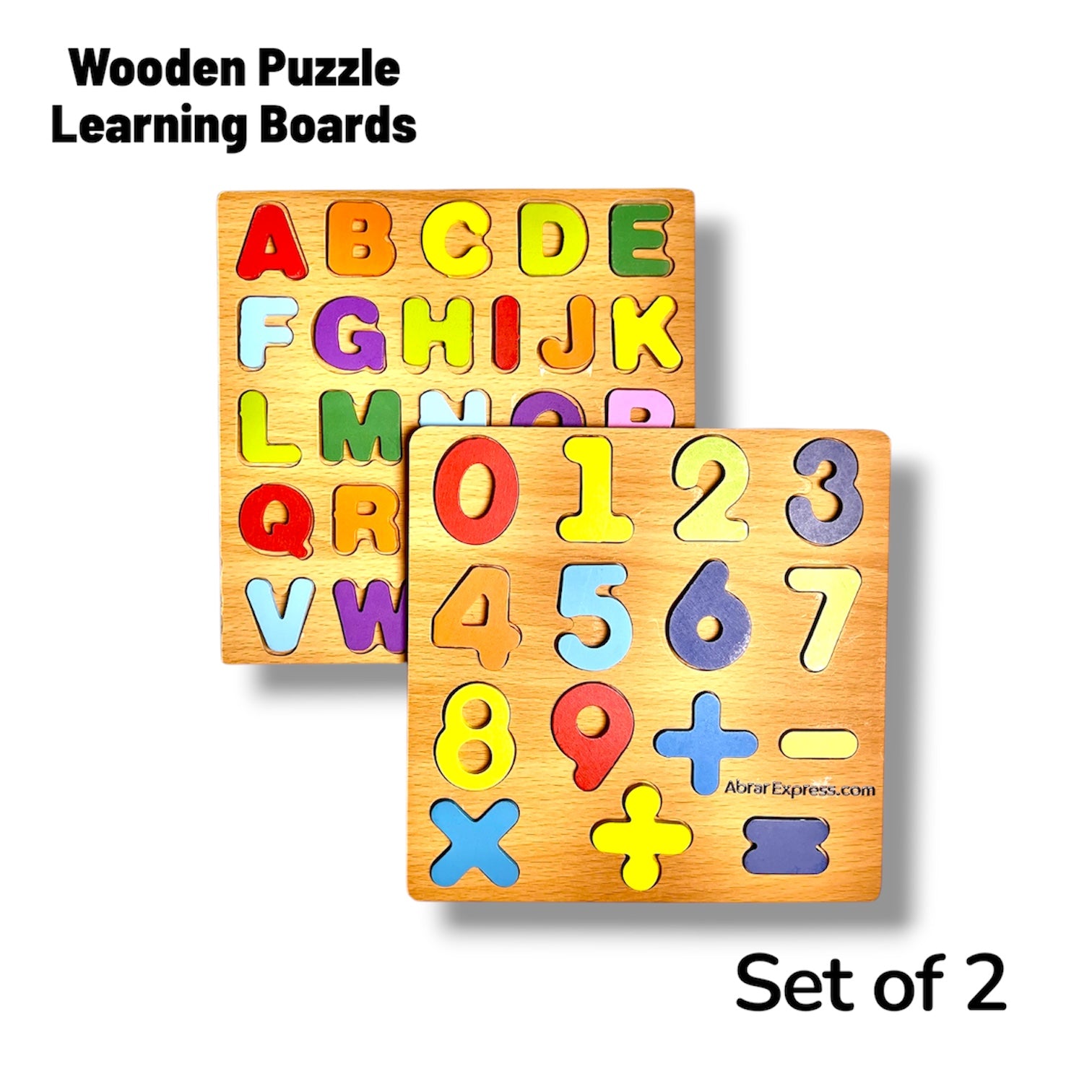 Montessori ABC,Shapes,123 and Alif Colour Puzzle Board Pack of 2 Boards