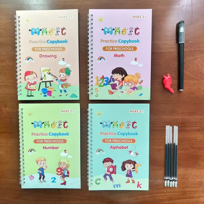 COMBO 1 Read, Write & Wipe – 6 Books + 4 exercise books + 1 pen + 5 refillsLearning Bundle for Kids